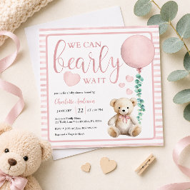 Roze Beer Kaum Wacht Meisje Baby Shower Uitnodigin Kaart