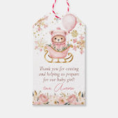 Roze Beer Kerst Baby shower Dank u voor uw gunst Cadeaulabel (Voorkant)