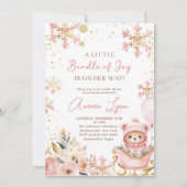 Roze Beer Kerst Winter Meisje Baby shower Kaart (Voorkant)