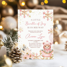 Roze Beer Kerst Winter Meisje Baby shower