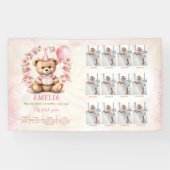 Roze Beer Meisje 1e Verjaardag Foto Milestone Spandoek (Horizontaal)