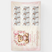 Roze Beer Meisje 1e Verjaardag Foto Milestone Spandoek (Verticaal)