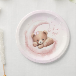 Roze Beer Meisje Baby Shower Papieren Bordje