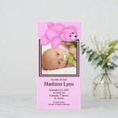 Roze Beer Meisje Geboorteaankondiging Aankondiging (Staand voorkant)