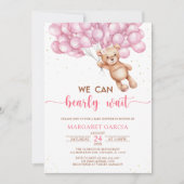 Roze Beer met ballonnen Teddy Bear Baby shower Kaart (Voorkant)