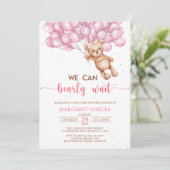 Roze Beer met ballonnen Teddy Bear Baby shower Kaart (Staand voorkant)