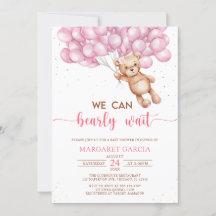 Roze Beer met ballonnen Teddy Bear Baby shower