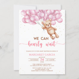 Roze Beer met ballonnen Teddy Bear Baby shower Kaart