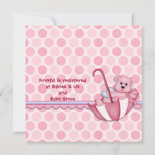 Roze Beer met Paraplu - Uitnodiging (Achterkant)