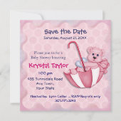 Roze Beer met Paraplu - Uitnodiging (Voorkant)