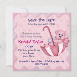 Roze Beer met Paraplu - Uitnodiging