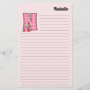 Roze Beer Mongram "N" gebondenheid Briefpapier