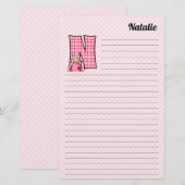 Roze Beer Mongram "N" gebondenheid Briefpapier (Voorkant / Achterkant)