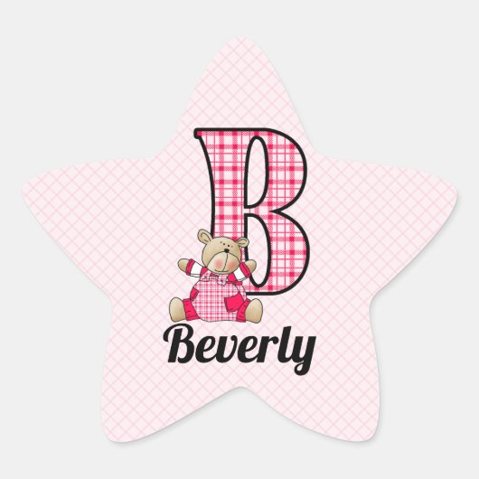 Roze Beer monogrammen "B" Star Stickers (Voorkant)