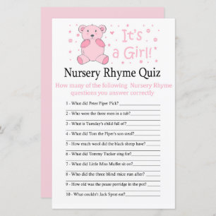 Roze beer Nursery Rhyme Quiz baby shower game