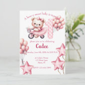 Roze Beer op BIcycle birthday Kaart (Staand voorkant)