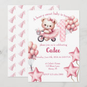 Roze Beer op BIcycle birthday Kaart (Voorkant / Achterkant)
