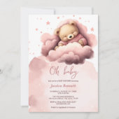 Roze beer op clouds baby shower uitnodiging (Voorkant)