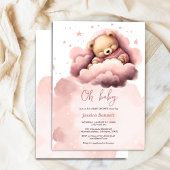 Roze beer op clouds baby shower uitnodiging