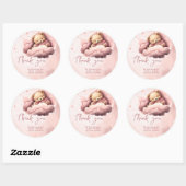 Roze beer op clouds baby shower uitnodiging ronde sticker (Vel)