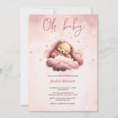 Roze beer op de baby-verjaardagsuitnodiging kaart (Voorkant)
