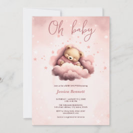 Roze beer op de baby-verjaardagsuitnodiging kaart