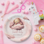 Roze beer op wolken baby verjaardagsfeest bord (Feest)