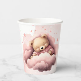 Roze beer op wolken baby verjaardagspapier kopjes papieren bekers