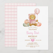 Roze Beer pompoen Herfst Beary eerste verjaardag Kaart (Voorkant / Achterkant)