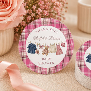 Roze Beer Preppy Luxe Babyfeest Bedankt Ronde Sticker