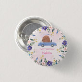 Roze Beer Race auto Tropische bloem Verjaardagsfee Ronde Button 3,2 Cm (Voorkant /achterkant)