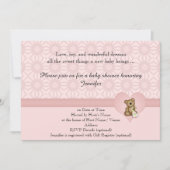 Roze Beer Retro Flowers Baby shower Uitnodiging (Voorkant)