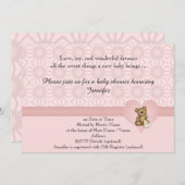 Roze Beer Retro Flowers Baby shower Uitnodiging (Voorkant / Achterkant)
