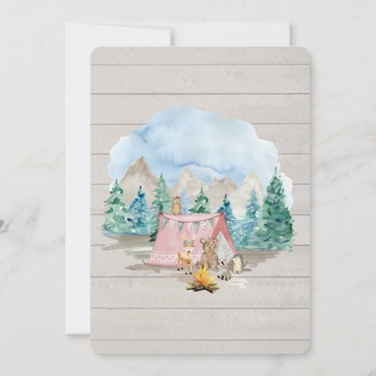 Roze Beer Robuust bos virtueel Baby shower Kaart (Achterkant)