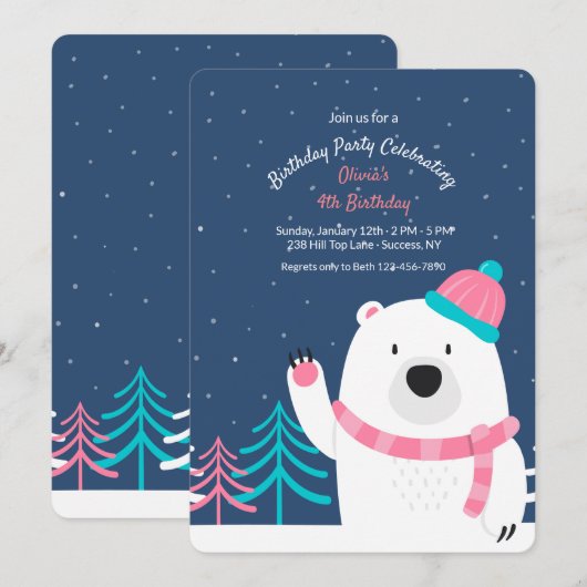 Roze Beer Uitnodiging (Voorkant / Achterkant)