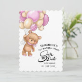 Roze Beer Verjaardags Meisje Kaart (Staand voorkant)