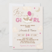 Roze Beer Vintage Baby Shower Kaart (Voorkant)