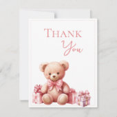 Roze Beer Waterverf Baby shower Bedankkaart (Voorkant)
