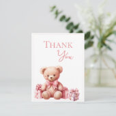 Roze Beer Waterverf Baby shower Bedankkaart (Staand voorkant)