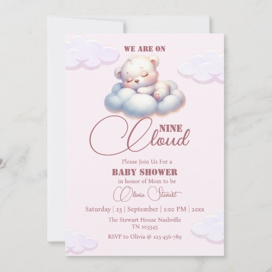Roze Beer We zijn op cloud negen Baby shower Kaart (Voorkant)