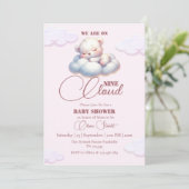 Roze Beer We zijn op cloud negen Baby shower Kaart (Staand voorkant)