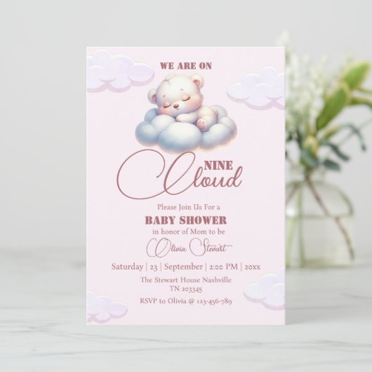 Roze Beer We zijn op cloud negen Baby shower Kaart (Staand voorkant)