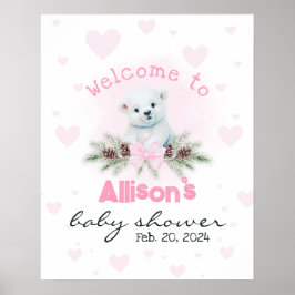 Roze Beer welp Schattige Baby shower welkomstbord Poster