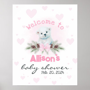 Roze Beer welp Schattige Baby shower welkomstbord Poster