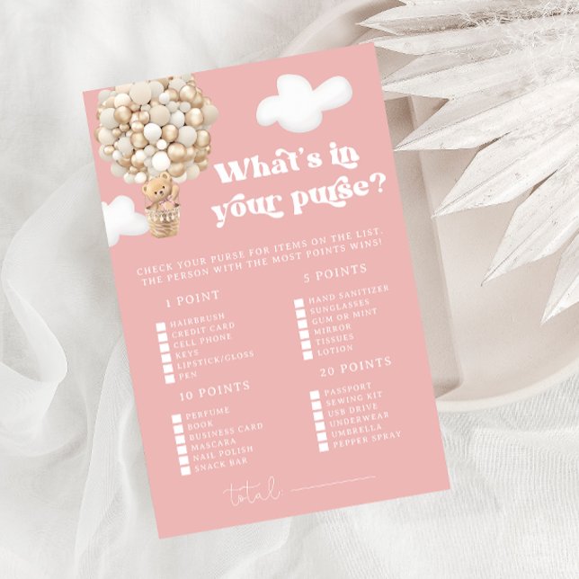 Roze Beer Whats in je tas Baby shower spel (Creator heeft geüpload)