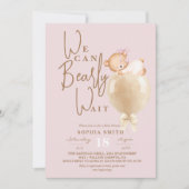 Roze Beerballon Baby Shower Kaart (Voorkant)