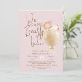 Roze Beerballon Baby Shower Kaart (Staand voorkant)