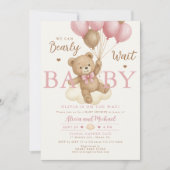 Roze beerballon voor babyshower kaart (Voorkant)