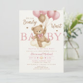 Roze beerballon voor babyshower kaart (Staand voorkant)