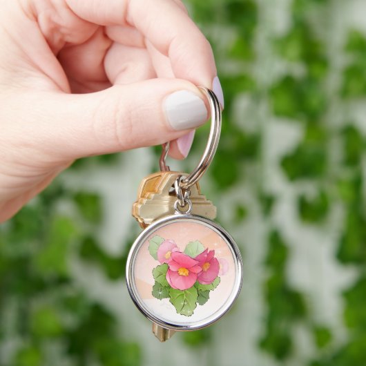 Roze begonias sleutelhanger (Hand)